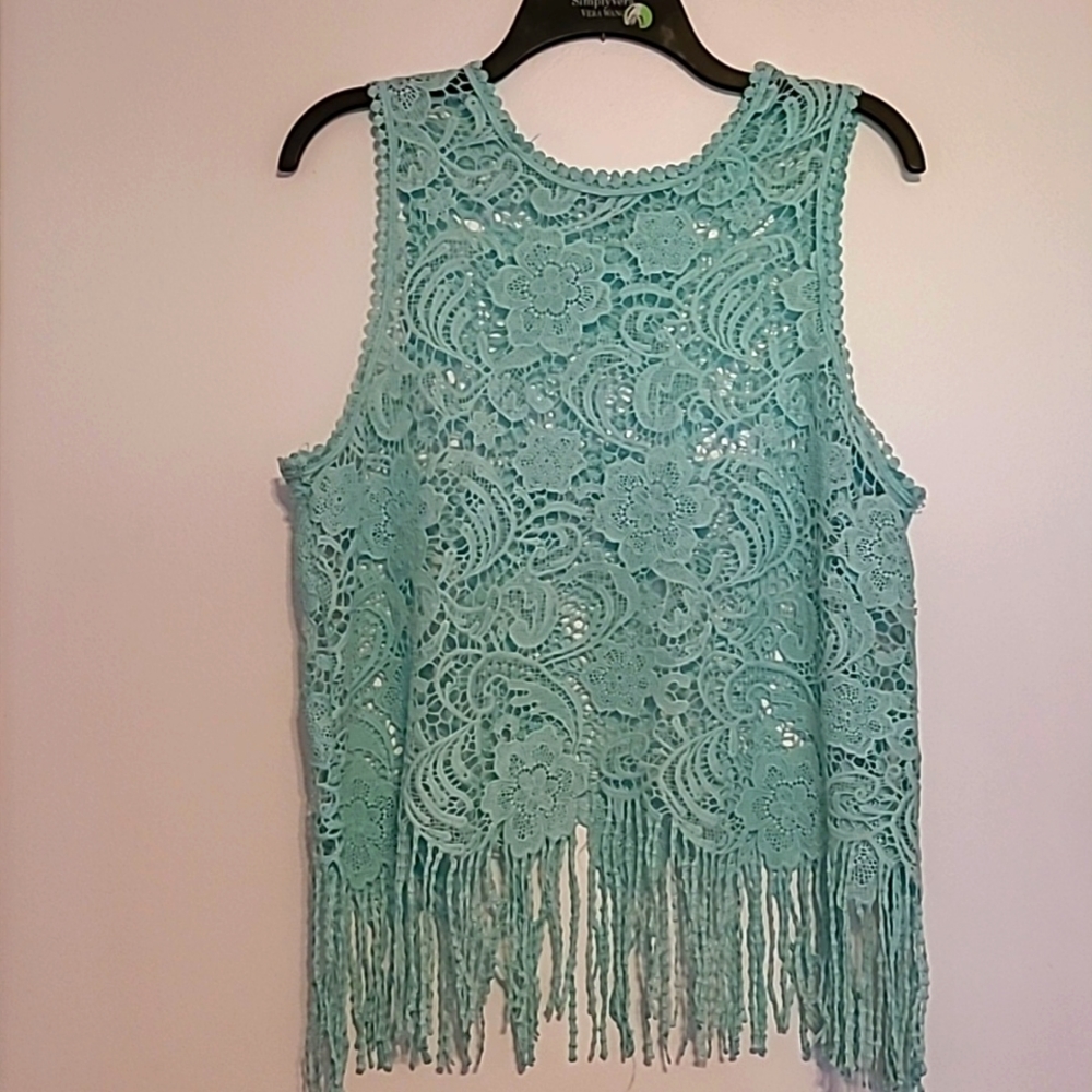 Soho Girls lace & fringed green shell Size M